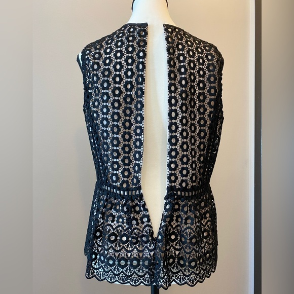 J. Crew Black Lace Sleeveless Top fully lined EUC Size 8 - Picture 5 of 11